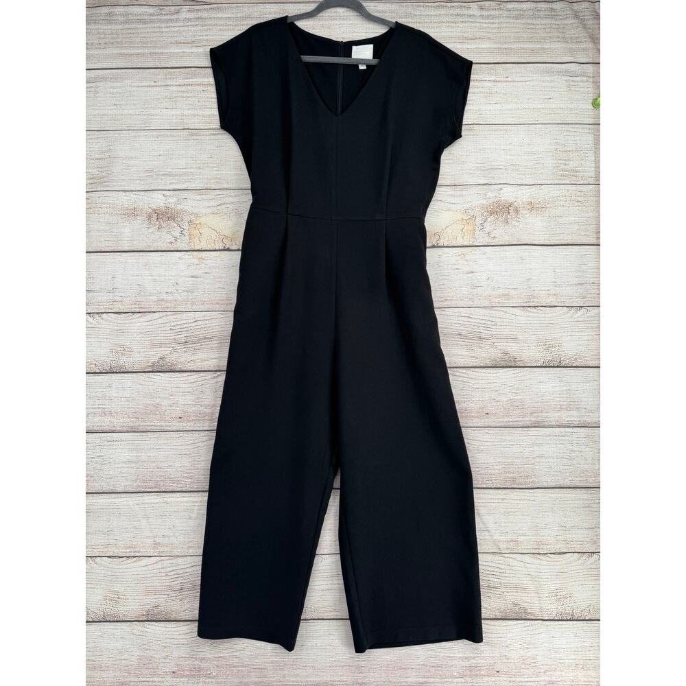 ett twa Anthropologie Ponte Knit Back Tie Jumpsuit Womens Large Black